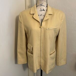 Vintage Burberry’s Yellow Lambswool Zipper Closure Pockets Blazer Jacket